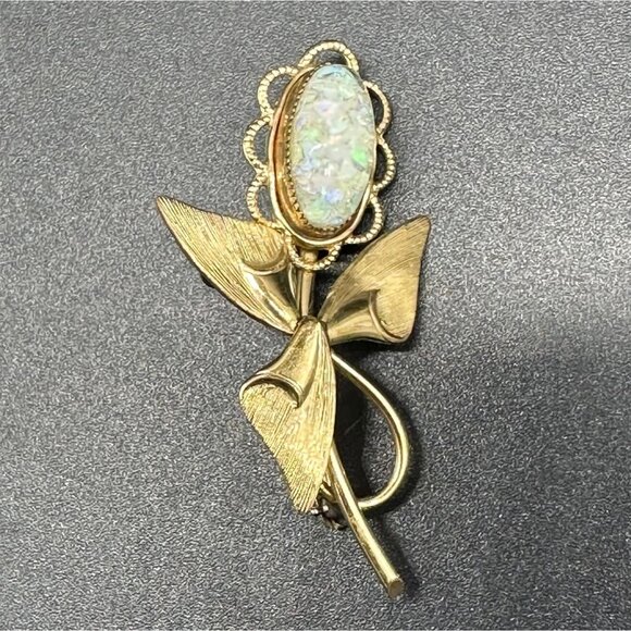 Vintage Flower Brooch Pin Faux Opal Floral TK Tru Kay 12K Gold Filled Cottage - Picture 2 of 10